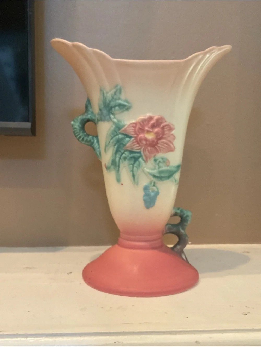 Vintage HULL pottery 1940s Pink and Cream Floral Ceramic Vase